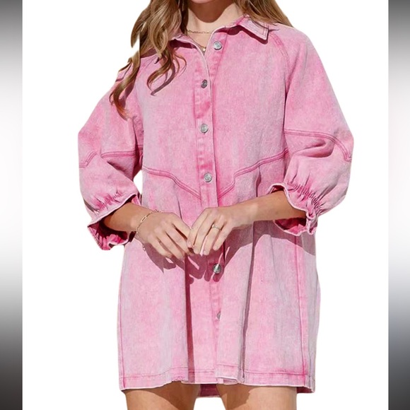 blue b Dresses & Skirts - Pink mini dress  denim ruffle dress 100% cotton Small Western